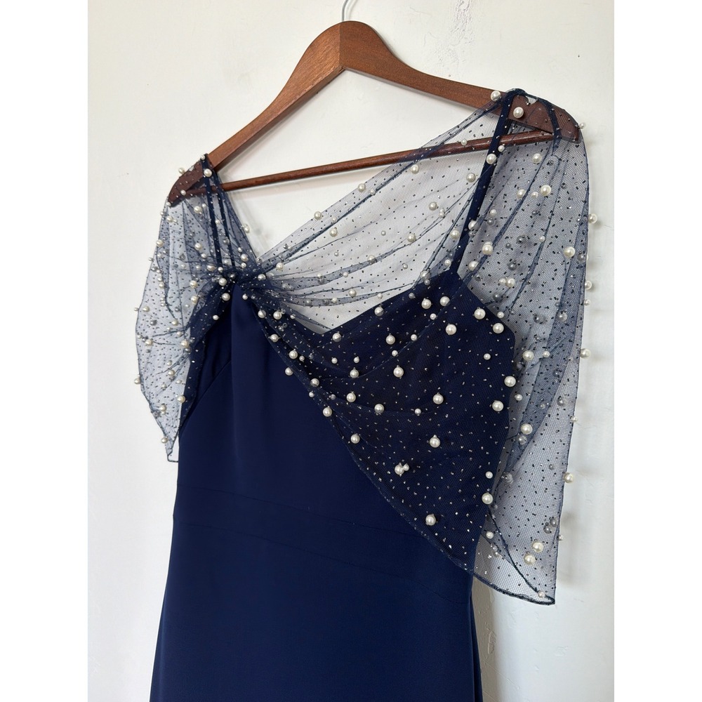 Theia Louella Pearl Shawl Gown Navy Embellished Evening Dress NWT Size 4 - Picture 8 of 8
